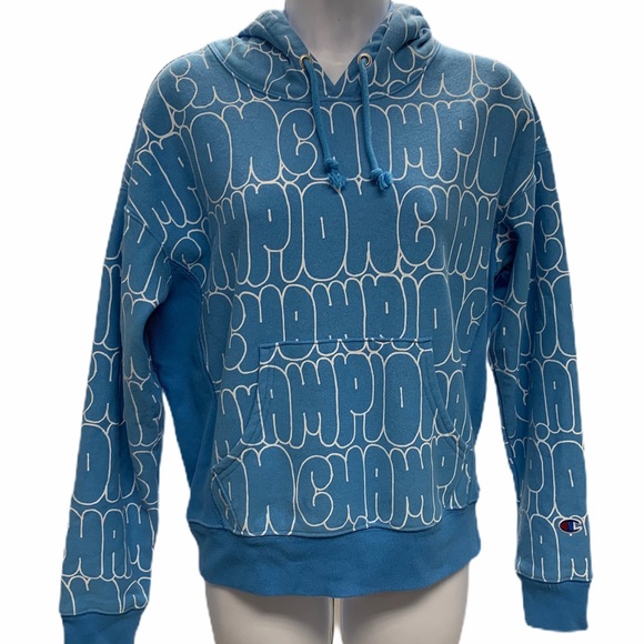 Champion Bubble Letter Hoodie Blue 